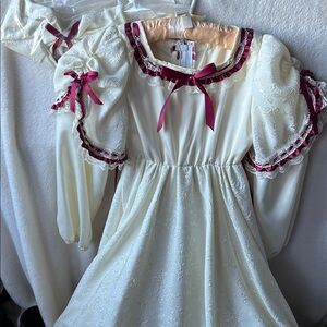 Vintage prairie Elegant Cream Dress with burgundy Accents